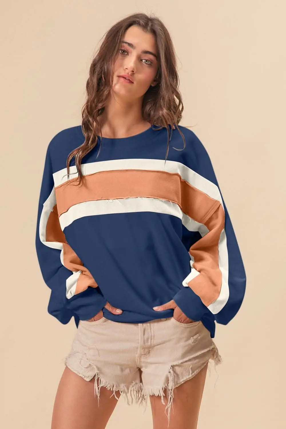 BiBi French Terry Color Block Cut Edge Detail Sweatshirt - Love Salve